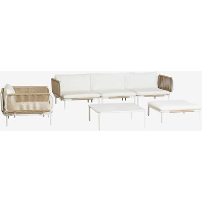 Conjunto De Jardín Con Sofá Modular De 3 Piezas Con 2 Módulos Esquineros, Puff, Sillón Y Mesa De Centro En Acero Roubly Sklum Conjunto De Jardín Con Sofá Modular De 3 Piezas Con 2 Módulos Esquineros, Puff, Sillón Y Mesa De Centro En Acero Roubly Sklum
