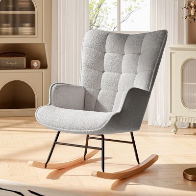 DANS LES NUAGES Sillón Mecedora De Tela Sherpa Con Patas De Madera Maciza, Respaldo Capitoné Y Reposabrazos, Estilo Escandinavo, Gris DANS LES NUAGES Sillón Mecedora De Tela Sherpa Con Patas De Madera Maciza, Respaldo Capitoné Y Reposabrazos, Estilo Escandinavo, Gris