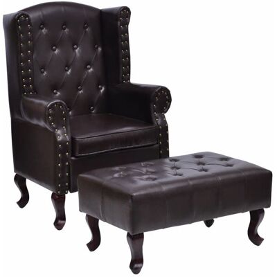 HELLOSHOP26 Sillón Chesterfield de Cuero Artificial Marrón Oscuro - Sillón de descanso HELLOSHOP26 Sillón Chesterfield de Cuero Artificial Marrón Oscuro - Sillón de descanso