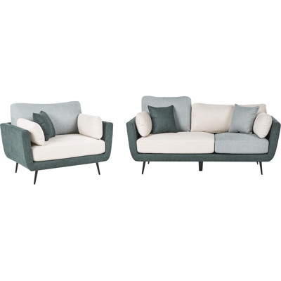 BELIANI Conjunto De Sala De Estar Sofá Tapizado De 4 Plazas Con Reposabrazos Y Sillón Patas Macizas Cojines Adicionales Verde Bolga BELIANI Conjunto De Sala De Estar Sofá Tapizado De 4 Plazas Con Reposabrazos Y Sillón Patas Macizas Cojines Adicionales Verde Bolga