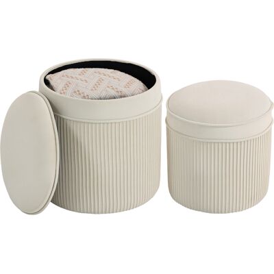TORMATOR Conjunto De 2 Otomanas Con Tapa, Reposapiés Redondos Con Aspecto De Terciopelo, 36 X 36 X 41,5 Cm, Color Blanco Crema. TORMATOR Conjunto De 2 Otomanas Con Tapa, Reposapiés Redondos Con Aspecto De Terciopelo, 36 X 36 X 41,5 Cm, Color Blanco Crema.