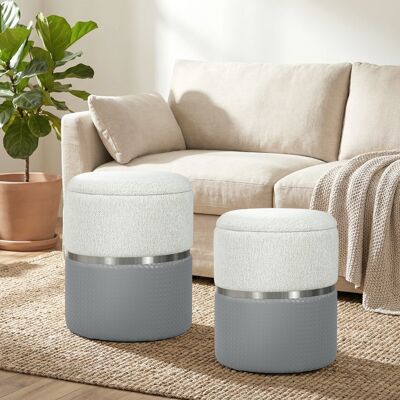 PZCC Juego De 2 Puff Almacenaje Tapizados En Chenilla Y Pu Asiento Acolchado Para Pasillo Dormitorio Gris Y Crema PZCC Juego De 2 Puff Almacenaje Tapizados En Chenilla Y Pu Asiento Acolchado Para Pasillo Dormitorio Gris Y Crema
