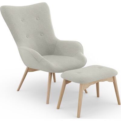 PRIVATEFLOOR Huda Beige - Sillón con Reposapiés - Estilo Escandinavo PRIVATEFLOOR Huda Beige - Sillón con Reposapiés - Estilo Escandinavo