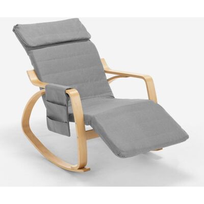AHD AMAZING HOME DESIGN Silla Mecedora Madera Diseño Escandinavo Reposapiés Ajustable Odense - Gris Claro AHD AMAZING HOME DESIGN Silla Mecedora Madera Diseño Escandinavo Reposapiés Ajustable Odense - Gris Claro