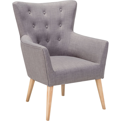 Beliani - Sillón Tapizado En Tela Gris Con Patas De Madera Abotonado Estilo Retro Angen Beliani - Sillón Tapizado En Tela Gris Con Patas De Madera Abotonado Estilo Retro Angen