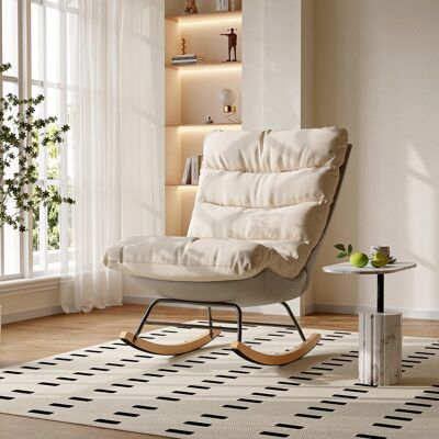 COMANLAI Sillón Escandinavo De Madera, Mecedora, Estructura De Madera Maciza Y Metal, Lino Beige, 72 X 83 X 93 Cm COMANLAI Sillón Escandinavo De Madera, Mecedora, Estructura De Madera Maciza Y Metal, Lino Beige, 72 X 83 X 93 Cm