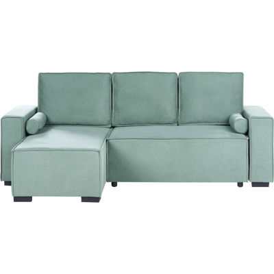 BELIANI Sofá Cama Moderno 3 Plazas Con Chaise Longue Derecho Reposabrazos Espacio De Almacenaje Reversible Verde Claro Edane BELIANI Sofá Cama Moderno 3 Plazas Con Chaise Longue Derecho Reposabrazos Espacio De Almacenaje Reversible Verde Claro Edane