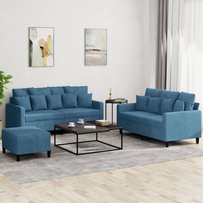 Vidaxl Juego de Sofás de Terciopelo Azul 3 Piezas Vidaxl Juego de Sofás de Terciopelo Azul 3 Piezas