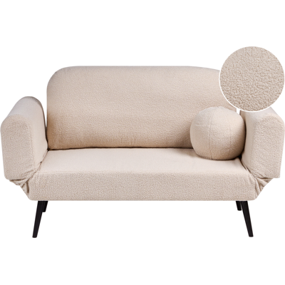 BELIANI Sofá Cama Con Cojín Redondo Tapizado De Bouclé Patas De Hierro Sala De Estar Dormitorio Beige Dorotea BELIANI Sofá Cama Con Cojín Redondo Tapizado De Bouclé Patas De Hierro Sala De Estar Dormitorio Beige Dorotea