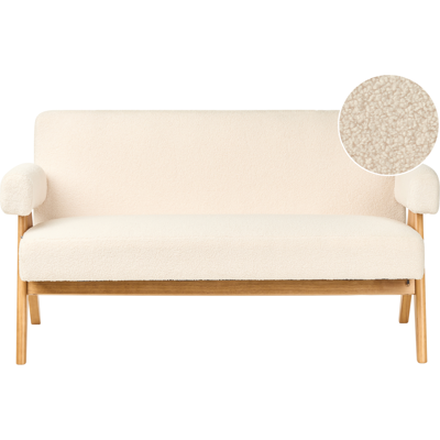 BELIANI Sofá 2 Plazas Retro Salón Tapizado De Bouclé Patas De Madera Blanco Crema Y Marrón Claro Tamre BELIANI Sofá 2 Plazas Retro Salón Tapizado De Bouclé Patas De Madera Blanco Crema Y Marrón Claro Tamre