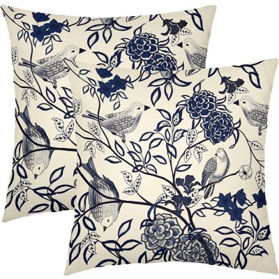 OEM Fundas De Cojín Decorativas Vintage Con Estampado Floral Y De Pájaros, 20x20 Pulgadas, Juego De 2 Piezas, Azul Marino, Estilo Chino, Adecuadas Para Sofás, Camas, Porches, Salas De Estar Y Uso En Exter OEM Fundas De Cojín Decorativas Vintage Con Estampado Floral Y De Pájaros, 20x20 Pulgadas, Juego De 2 Piezas, Azul Marino, Estilo Chino, Adecuadas Para Sofás, Camas, Porches, Salas De Estar Y Uso En Exter
