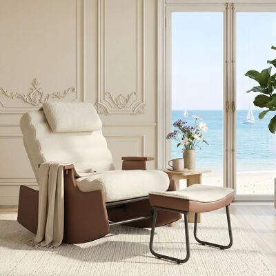 TANANT Mecedora De Tela Cachemir Beige Con Reposapiés - Sillón De Lactancia, Respaldo Reclinable En 3 Posiciones Y Bolsillo Lateral - Escandinavo TANANT Mecedora De Tela Cachemir Beige Con Reposapiés - Sillón De Lactancia, Respaldo Reclinable En 3 Posiciones Y Bolsillo Lateral - Escandinavo