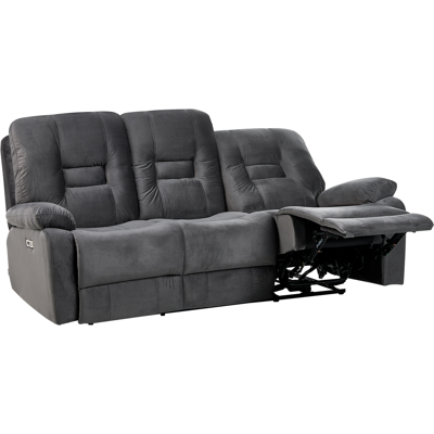 BELIANI Sofá Reclinable Moderno De Terciopelo Eléctrico Acolchado 3 Plazas Gris Oscuro Bergen BELIANI Sofá Reclinable Moderno De Terciopelo Eléctrico Acolchado 3 Plazas Gris Oscuro Bergen