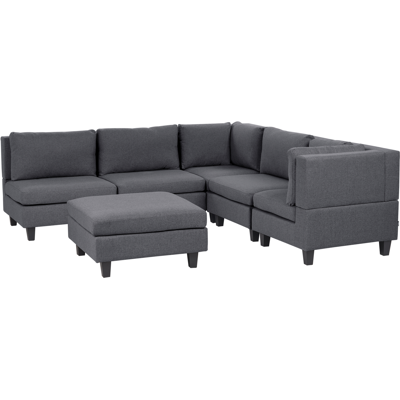 BELIANI Sofá Modular Moderno 5 Plazas Tapizado Tela Patas Negras Respaldo Acolchado Izquierdo Gris Oscuro Con Otomana Unstad BELIANI Sofá Modular Moderno 5 Plazas Tapizado Tela Patas Negras Respaldo Acolchado Izquierdo Gris Oscuro Con Otomana Unstad