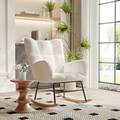 OEM Sillón Balanceador De Piel Sintética De Oveja, Cojín Acolchado Alto Y Reposabrazos Envolvente, Carga De 150kg, Crema Y Madera OEM Sillón Balanceador De Piel Sintética De Oveja, Cojín Acolchado Alto Y Reposabrazos Envolvente, Carga De 150kg, Crema Y Madera