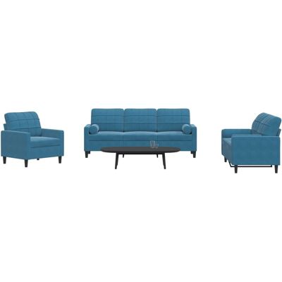 Conjunto de Sofás de Terciopelo Azul 3 Piezas vidaXL Conjunto de Sofás de Terciopelo Azul 3 Piezas vidaXL