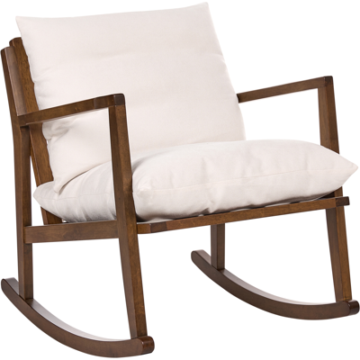 BELIANI Sillón Mecedora Tapizado De Poliéster Estilo Escandinavo Estructura De Madera De Caucho Tela Beige Claro Kjevik BELIANI Sillón Mecedora Tapizado De Poliéster Estilo Escandinavo Estructura De Madera De Caucho Tela Beige Claro Kjevik