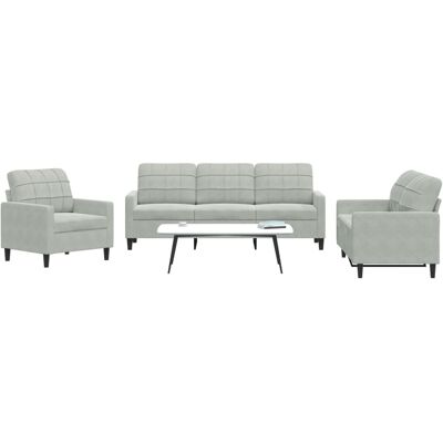 Vidaxl - Conjunto de Sofás con Cojines 3 Piezas Terciopelo Gris Claro 496323 Vidaxl - Conjunto de Sofás con Cojines 3 Piezas Terciopelo Gris Claro 496323