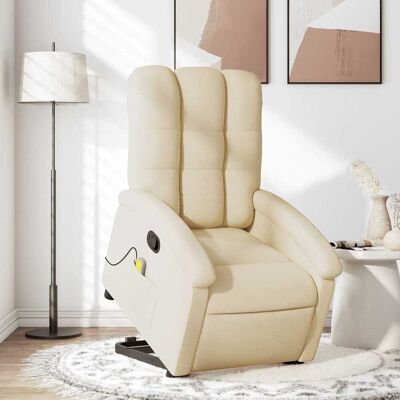 Sillón de relajación con elevación, tela, crema - Sillón de masaje Sillón de relajación con elevación, tela, crema - Sillón de masaje