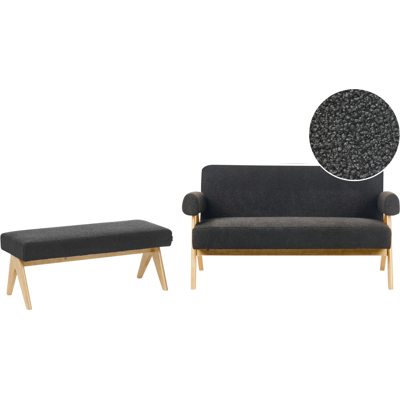 BELIANI Conjunto De Sala De Estar Retro Sofá 2 Plazas Banco Tapizado De Bouclé Patas De Madera Negro Y Marrón Claro Tamre BELIANI Conjunto De Sala De Estar Retro Sofá 2 Plazas Banco Tapizado De Bouclé Patas De Madera Negro Y Marrón Claro Tamre