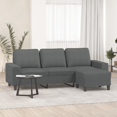 Sofá de 3 plazas con taburete de tela gris oscuro - vidaXL Sofá de 3 plazas con taburete de tela gris oscuro - vidaXL