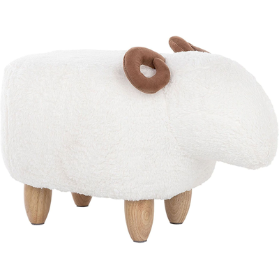 BELIANI Puf Animal Cordero Taburete Para Niños Tejido De Poliéster Blanco Patas De Madera Reposapiés Lamb BELIANI Puf Animal Cordero Taburete Para Niños Tejido De Poliéster Blanco Patas De Madera Reposapiés Lamb