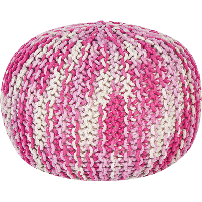 Beliani Puff de algodón tejido en rosa y blanco - 50x35 cm - Asiento Beliani Puff de algodón tejido en rosa y blanco - 50x35 cm - Asiento