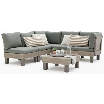 DMORA Set Sala Exterior Kendrick, Sofá Exterior 5 Plazas, Mesa Pequeña, Modular Resistente Uv, Impermeable, Marrón Nogal DMORA Set Sala Exterior Kendrick, Sofá Exterior 5 Plazas, Mesa Pequeña, Modular Resistente Uv, Impermeable, Marrón Nogal