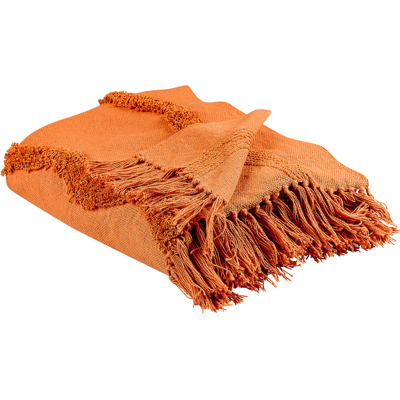 Manta de algodón Beliani Khari - 125x150 cm, Naranja, Patrón geométrico, Estilo boho - Manta Manta de algodón Beliani Khari - 125x150 cm, Naranja, Patrón geométrico, Estilo boho - Manta