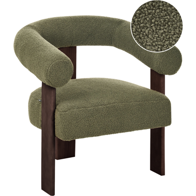 BELIANI Sillón Retro Salón Tapizado De Bouclé Patas De Madera Verde Y Marrón Oscuro Ilbro BELIANI Sillón Retro Salón Tapizado De Bouclé Patas De Madera Verde Y Marrón Oscuro Ilbro