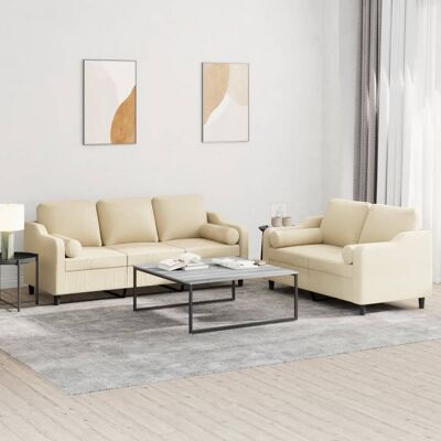 vidaXL Juego de Sofás Tela Crema - Sofá Conjunto vidaXL Juego de Sofás Tela Crema - Sofá Conjunto