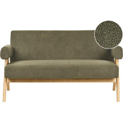 BELIANI Sofá 2 Plazas Retro Salón Tapizado De Bouclé Patas De Madera Verde Y Marrón Claro Tamre BELIANI Sofá 2 Plazas Retro Salón Tapizado De Bouclé Patas De Madera Verde Y Marrón Claro Tamre