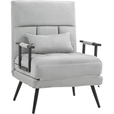 JHY DESIGN Sillón Convertible 3 En 1/cama Individual Con Respaldo Reclinable En 5 Posiciones, Reposabrazos Y Cojín, Tejido Efecto Terciopelo, Color Gris. JHY DESIGN Sillón Convertible 3 En 1/cama Individual Con Respaldo Reclinable En 5 Posiciones, Reposabrazos Y Cojín, Tejido Efecto Terciopelo, Color Gris.