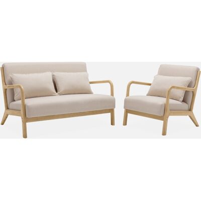 Sweeek Banqueta Beige de Madera 3 Plazas y Sillón - Juego de Sofá y Sillón Sweeek Banqueta Beige de Madera 3 Plazas y Sillón - Juego de Sofá y Sillón