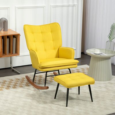 PZCC Mecedora Con Reposapiés, Diseño Escandinavo, Madera De Haya, Acolchada, 64 Cm X 89 Cm X 90 Cm, Amarilla PZCC Mecedora Con Reposapiés, Diseño Escandinavo, Madera De Haya, Acolchada, 64 Cm X 89 Cm X 90 Cm, Amarilla