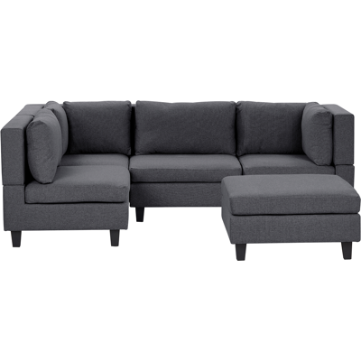 BELIANI Sofá Modular Esquinero Moderno 4 Plazas Tapizado Tela Patas Negras Respaldo Acolchado Derecho Con Otomana Gris Oscuro Unstad BELIANI Sofá Modular Esquinero Moderno 4 Plazas Tapizado Tela Patas Negras Respaldo Acolchado Derecho Con Otomana Gris Oscuro Unstad