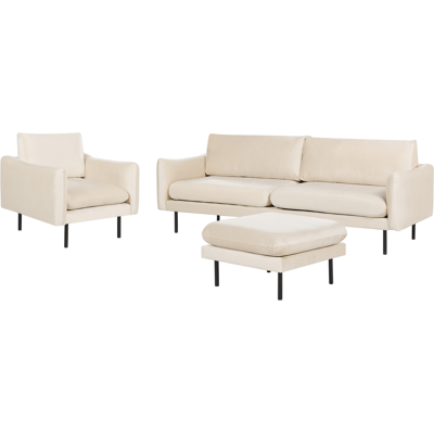 Conjunto de sala Beliani - Terciopelo Beige Claro - Estilo Retro Modern - Sofá 3 Plazas Conjunto de sala Beliani - Terciopelo Beige Claro - Estilo Retro Modern - Sofá 3 Plazas
