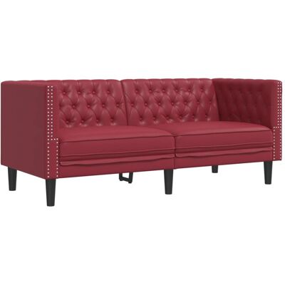 Vidaxl - Sofá Chesterfield De 2 Plazas Cuero Artificial Rojo Tinto Vidaxl - Sofá Chesterfield De 2 Plazas Cuero Artificial Rojo Tinto