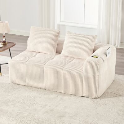 WISHDOR Sofá Recto De 2 Plazas De Terciopelo Acanalado (pana) Beige Con Almacenamientos Laterales Y Portavasos, 158x93x61 Cm WISHDOR Sofá Recto De 2 Plazas De Terciopelo Acanalado (pana) Beige Con Almacenamientos Laterales Y Portavasos, 158x93x61 Cm