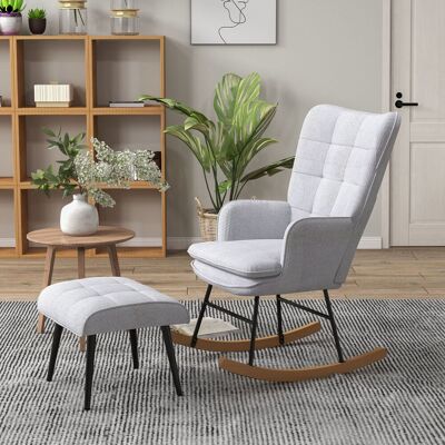 PZCC Mecedora Con Reposapiés, Diseño Escandinavo, Madera De Haya, Acolchada, 64 Cm X 89 Cm X 90 Cm, Gris. PZCC Mecedora Con Reposapiés, Diseño Escandinavo, Madera De Haya, Acolchada, 64 Cm X 89 Cm X 90 Cm, Gris.