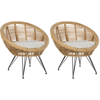 Beliani Juego de 2 Sillas de Jardín - Ratán Natural - Beige Claro - Interior y Exterior - Estilo Boho Beliani Juego de 2 Sillas de Jardín - Ratán Natural - Beige Claro - Interior y Exterior - Estilo Boho