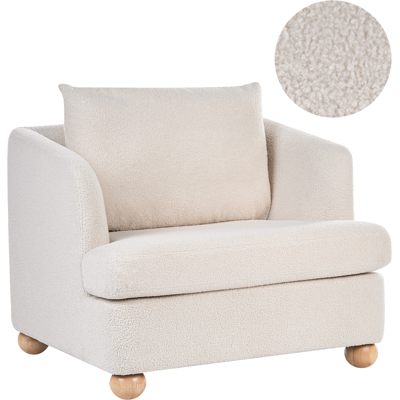 BELIANI Sillón Con Tapizado De Bouclé Reposabrazos Y Patas Redondas De Madera Salón Blanco Crema Rattvik BELIANI Sillón Con Tapizado De Bouclé Reposabrazos Y Patas Redondas De Madera Salón Blanco Crema Rattvik