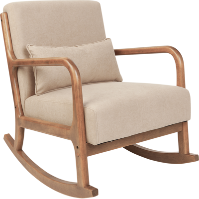 BELIANI Silla Mecedora Retro Clásico Con Reposabrazos Y Cojín Patas De Madera De Caucho Tela Beige Skovde BELIANI Silla Mecedora Retro Clásico Con Reposabrazos Y Cojín Patas De Madera De Caucho Tela Beige Skovde