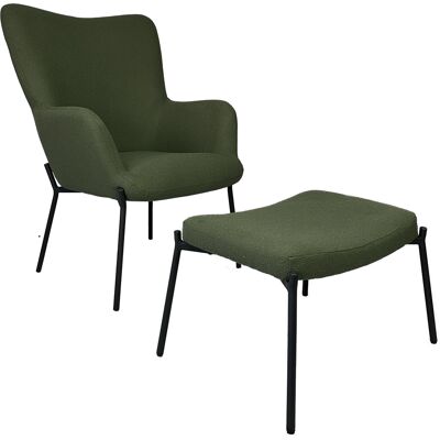 Happy Garden - Sillón De Tejido Bouclé Tela Verde Caqui Con Reposapiés Eira Happy Garden - Sillón De Tejido Bouclé Tela Verde Caqui Con Reposapiés Eira