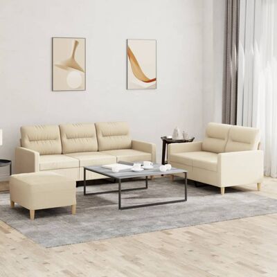 vidaXL Conjunto de Sofás de Tela Crema 3 Piezas - Sofá Conjunto vidaXL Conjunto de Sofás de Tela Crema 3 Piezas - Sofá Conjunto