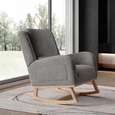 OEM Sillón Mecedora Escandinavo Pocketpop De Terciopelo Teddy Gris Para 1 Persona Con Cojín Y Bolsillos, Patas De Madera OEM Sillón Mecedora Escandinavo Pocketpop De Terciopelo Teddy Gris Para 1 Persona Con Cojín Y Bolsillos, Patas De Madera