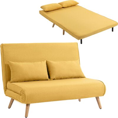 Homcom Sofá Cama De 2 Plazas Plegable, Sofá Cama, Tapizado En Lino, Con Respaldo Ajustable 5 Posiciones, 2 Almohadas, Para Dormitorio, Salón, Amarillo Homcom Sofá Cama De 2 Plazas Plegable, Sofá Cama, Tapizado En Lino, Con Respaldo Ajustable 5 Posiciones, 2 Almohadas, Para Dormitorio, Salón, Amarillo
