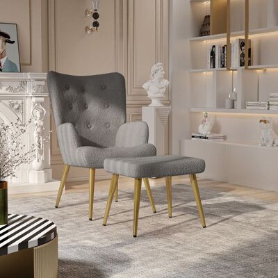 OEM Sillón De Salón Con Puff De Lana Sintética Gris Oscuro - Cojín Acolchado Denso Y Reposabrazos Ergonómico OEM Sillón De Salón Con Puff De Lana Sintética Gris Oscuro - Cojín Acolchado Denso Y Reposabrazos Ergonómico