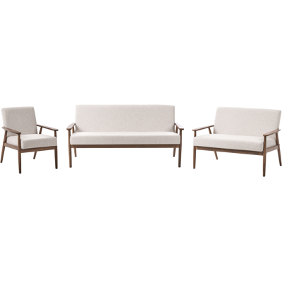 BELIANI Conjunto De Sala De Estar Retro Sofá 3 Plazas Sofá 2 Plazas Y Sillón Tapizado De Poliéster Estructura De Madera Beige Y Marrón Oscuro Esrum BELIANI Conjunto De Sala De Estar Retro Sofá 3 Plazas Sofá 2 Plazas Y Sillón Tapizado De Poliéster Estructura De Madera Beige Y Marrón Oscuro Esrum
