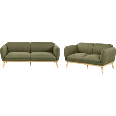 BELIANI Conjunto De Sala De Estar De Estilo Escandinavo Sofás De 2 Y 3 Plazas Con Patas Cónicas De Madera Tapizado Fácil De Limpiar Verde Oliva Ljung BELIANI Conjunto De Sala De Estar De Estilo Escandinavo Sofás De 2 Y 3 Plazas Con Patas Cónicas De Madera Tapizado Fácil De Limpiar Verde Oliva Ljung